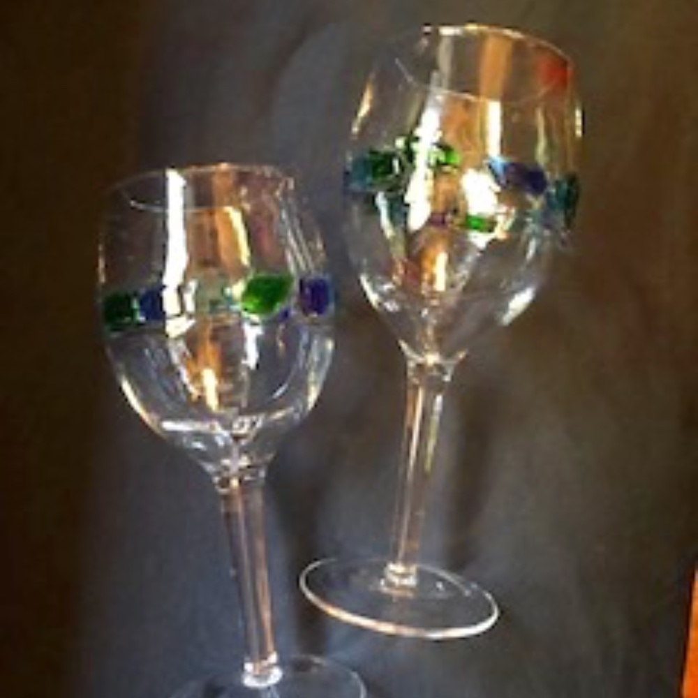 *HOST PICK* Hand Blown Mexican Mosaic White Wine Glass Set *NWOT*